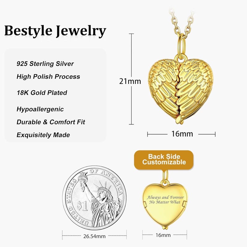 Bestyle Sterling Silver Heart Locket Necklace for Women, Dainty Cute Small Heart Locket Pendant in Gold/Rose Gold/Silver, Love Statement Jewelry Gift for Mother Wife - Image 5
